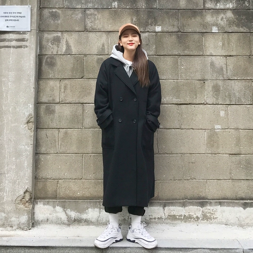 Длинное демисезонное шерстяное пальто для школьников, в корейском стиле, средней длины, большой размер, увеличенная толщина