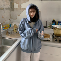 Hooded sweater cardigan jacket jacket 2021 spring and autumn thin section Korean version of the student loose autumn and winter velvet sweater