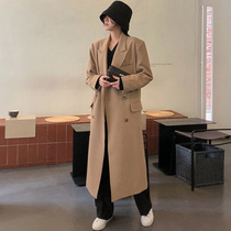 Suit collar windbreaker jacket womens long knee-length 2021 spring and autumn coat new thin Korean version loose double-breasted