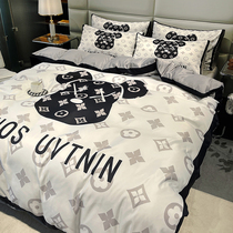 Xiaohongshu recommends light luxury ice silk four-piece set silky nude quilt cover pure silk solid color bed sheet fitted sheet spring and summer style