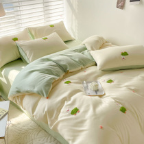 ins Korean fresh bed four-piece set pure cotton cartoon girl heart pastoral style quilt cover sheet bed sheet model 4