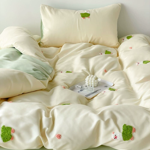 Брендовый корейский свежий хлопковый мультяшный комплект, пододеяльник, простыня, 4 предмета