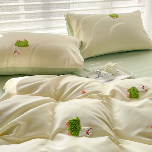 Брендовый корейский свежий хлопковый мультяшный комплект, пододеяльник, простыня, 4 предмета