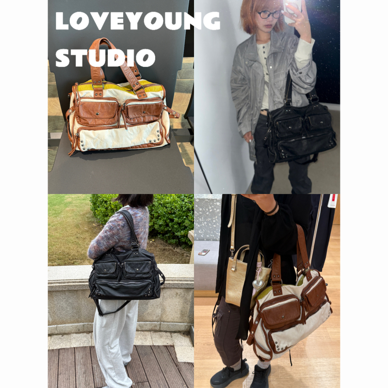 Loveyoung Original "Rivet Pocket” Vintage Retro Light Leather-Feel Single Shoulder Crossbody Stylish Biker Bag