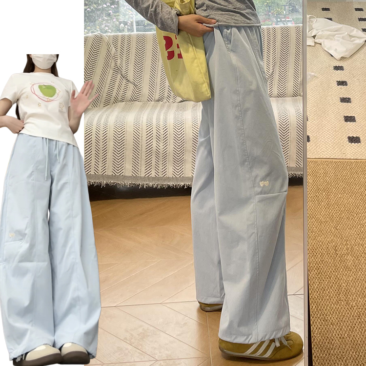 Blue Casual Pants for Women, Summer 2026 New Style, Convertible Jogger Cargo Pants with Stylish Design and Heart Embroidery Sweatpants