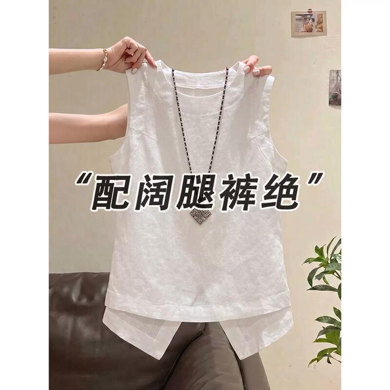Discount Women's Clothing from the Store: Old Money Style White Linen Cotton Vest, Summer Outerwear, Fashionable Sleeveless Top Discount Women's Clothing from the Store: Old Money Style White Linen Cotton Vest, Summer Outerwear, Fashionable Sleeveless Top