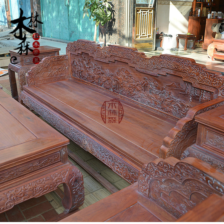Chính hãng gỗ gụ gỗ nội thất sofa gỗ hồng mộc Miến gỗ thô thô sofa trái cây lớn gỗ hồng sắc sofa gỗ gụ - Bộ đồ nội thất kệ tivi phòng khách