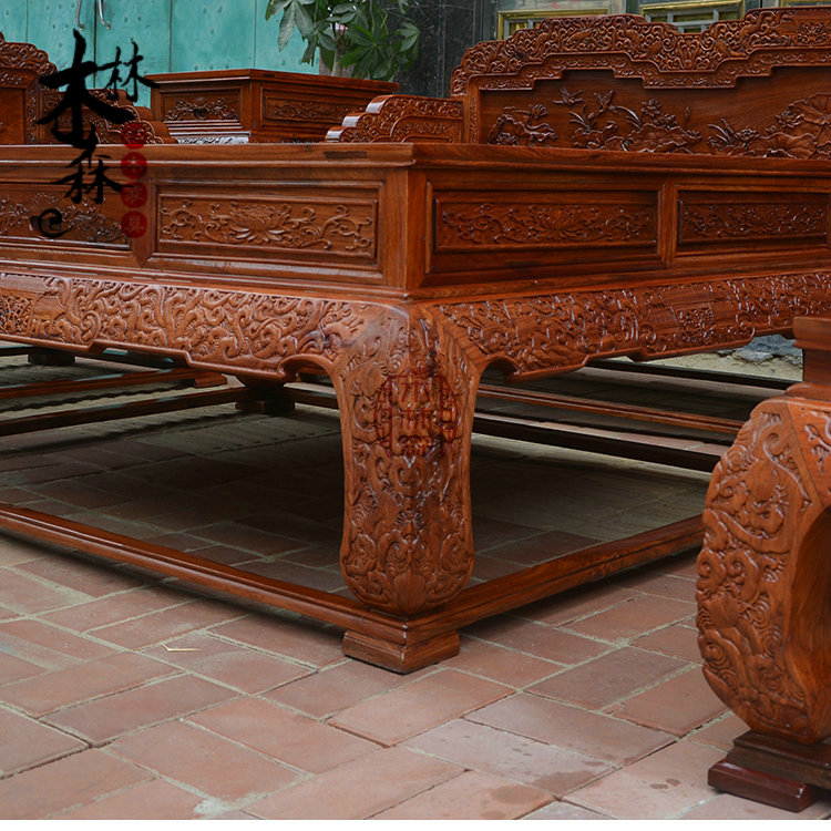 Ghế sofa gỗ gụ chính hãng gỗ sồi Miến Điện sofa gỗ hồng mộc lớn trái cây gỗ gụ sofa gỗ gụ 6 bộ - Bộ đồ nội thất kệ tivi