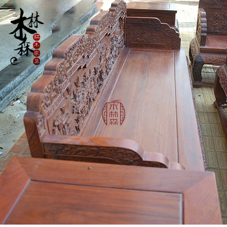 Chính hãng gỗ gụ gỗ nội thất sofa gỗ hồng mộc Miến gỗ thô thô sofa trái cây lớn gỗ hồng sắc sofa gỗ gụ - Bộ đồ nội thất kệ tivi phòng khách