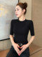 Black Mid-Sleeve Base Shirt for Women, 2026 Spring and Autumn New Style, Round Neck T-Shirt, Inner Layer with a High-End Feel, Five-Quarter Sleeve Tight-Fitting Top