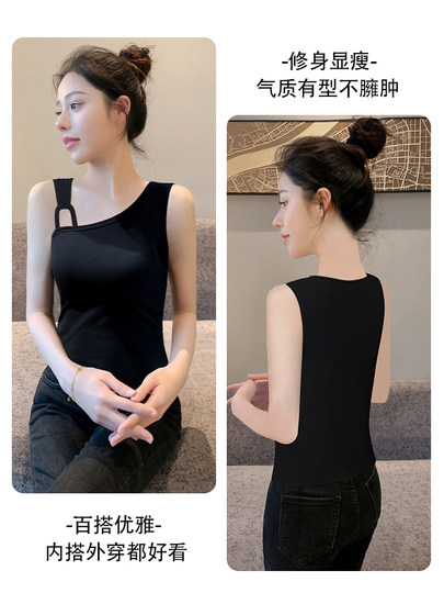 Черный асимметричный топ на одно плечо с подушечками для груди для женщин, новинка лета 2025, базовый слой из чистого хлопка со стильным дизайном.