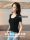 莱赛尔圆领短袖t恤女2026新款夏季修身黑色正肩体恤紧身天丝上衣