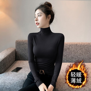 黑色高领打底衫女秋冬季新款加绒加厚内搭外穿针织修身高级感上衣