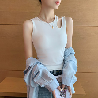 白色吊带背心女内搭外穿新款一体式带胸垫镂空工字无袖打底上衣夏