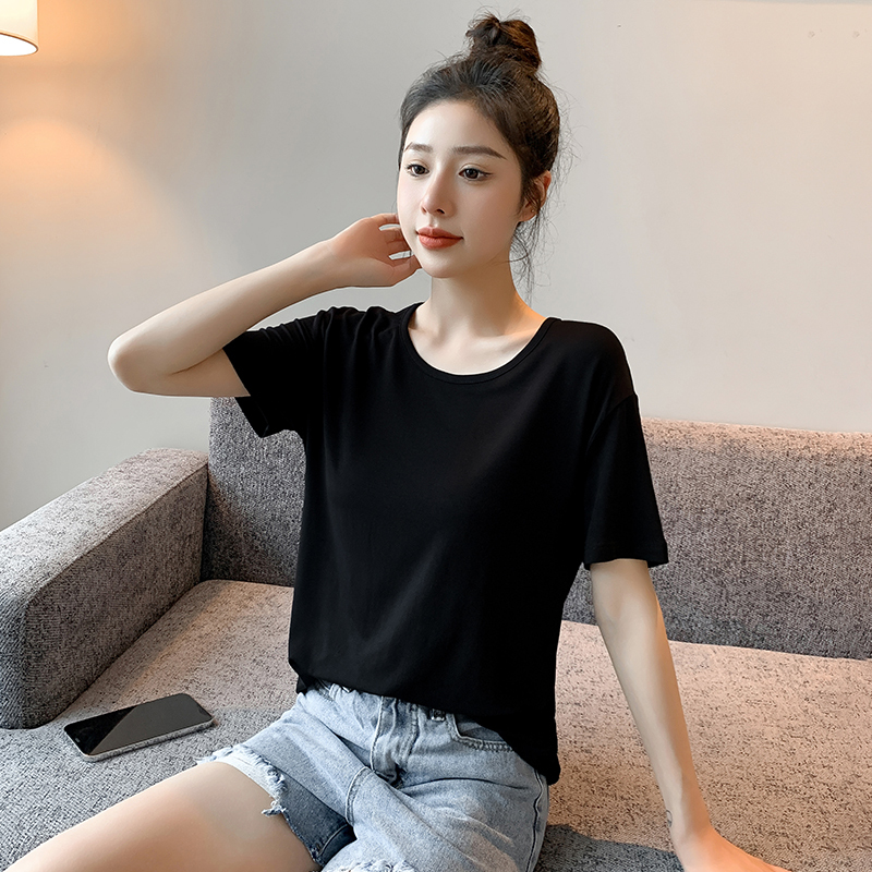 Modal Black Loose Short-Sleeved T-Shirt for Women 2026 New Summer Round Neck T-Shirt Ice Silk Thin Top