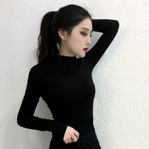 Black semi-high collar bottoming shirt women's fall winter 2020 new tight inner long sleeve cotton jacket plus velvet padded