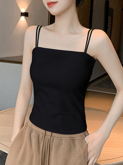 黑色吊带背心女内搭2025新款外穿带胸垫美背文胸一体纯棉打底上衣