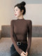 Brown half turtleneck bottoming shirt for women 2025 new spring and autumn knitted bottoming inner mid-collar tight-fitting stand-up collar top