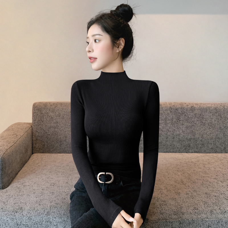 Black Half-Turtleneck Base Shirt for Women 2026 New Autumn and Winter Knitted Inner Layer with Fleece Slim Fit Gray Mid-Neck Top Black Half-Turtleneck Base Shirt for Women 2026 New Autumn and Winter Knitted Inner Layer with Fleece Slim Fit Gray Mid-Neck Top