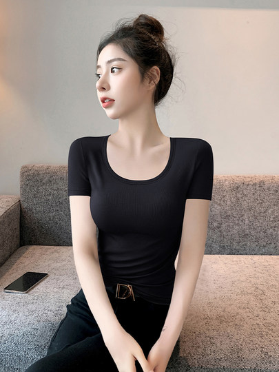 莱赛尔圆领短袖t恤女2026新款夏季修身黑色正肩体恤紧身天丝上衣