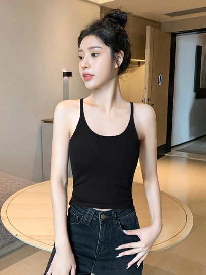 Black Halter Neck Camisole for Women, 2026 New Summer Style, Outerwear Knit Top with Beautiful Back Design and Chest Pads