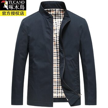 Woodpecker stand collar jacket ຜູ້ຊາຍພາກຮຽນ spring ແລະດູໃບໄມ້ລົ່ນທຸລະກິດ jacket ຝ້າຍບາດເຈັບແລະກາງອາຍຸສູງສີແຂງສັ້ນເທິງສຸດ
