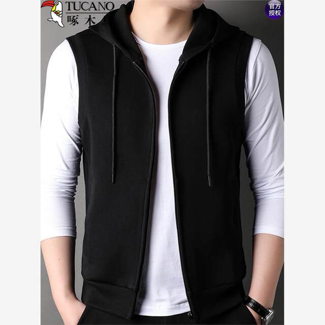 Woodpecker sweatshirt vest for men spring and autumn new cardigan hooded vest vest casual sleeveless vest jacket