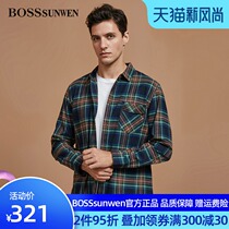 BOSSSUNWEN BOSSSUNWEN mens plaid shirt slim fit autumn long sleeve casual plaid shirt tide