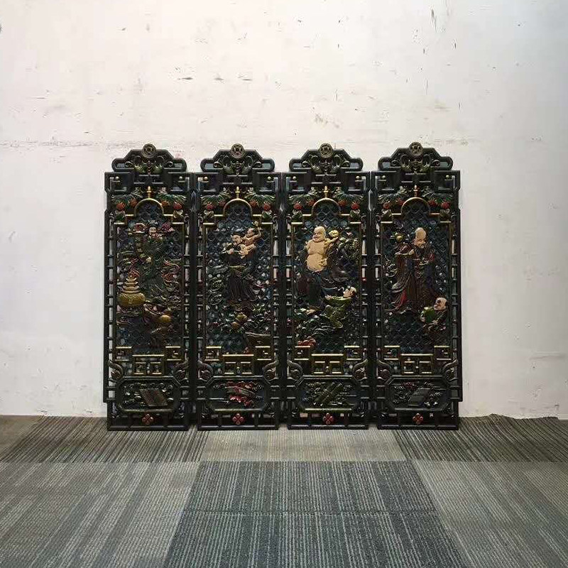 Folklore nostalgic old objects old wood carving hanging screen old flower plate solid wood old flower window Chinese wind soft-fit retro decoration