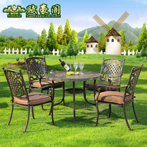 Outdoor Furniture Marble Table And Chairs Cast Aluminum Table And Chairs Outdoor Courtyard Casual Iron Art Balcony Table And Chairs Five Pieces Combinations