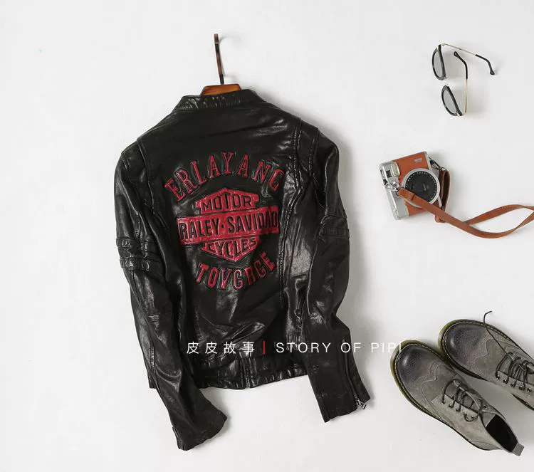 Mùa thu đông mới retro Harley xe máy da nữ da da xe máy những người yêu thích áo khoác da mỏng Hàn Quốc - Quần áo da