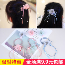 Korean super fairy tassel flower hair circle Girl princess streamer hair rope rubber band Child little girl hair clip edge clip