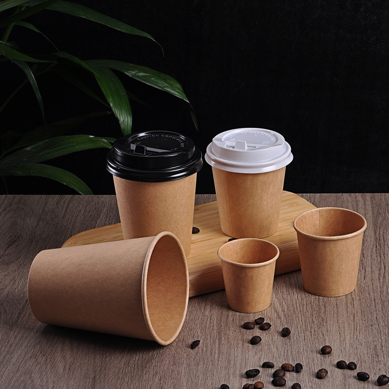 Yimaijia Disposable Thickened Eco-Friendly Kraft Paper Cups for Home and Commercial Use, Suitable for Tasting Coffee and Hot Drinks, with Lids
