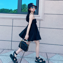 Korean girl slip suit skirt 2022 new fried street childrens summer Korean version off-the-shoulder vest skirt two-piece