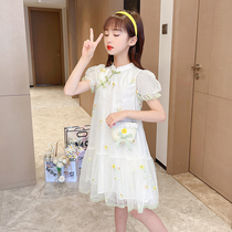 Girls gauze skirt cheongsam princess dress summer 2022 new style Zhongda Tongfu girl puff sleeve floral dress