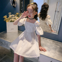 Korean girl slip dress summer 2021 new Korean version of foreign air in the big boy cotton one-shoulder princess dress