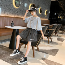 Korean girl plaid shorts set summer dress 2021 new Korean version girl big boy casual thin short sleeve two-piece