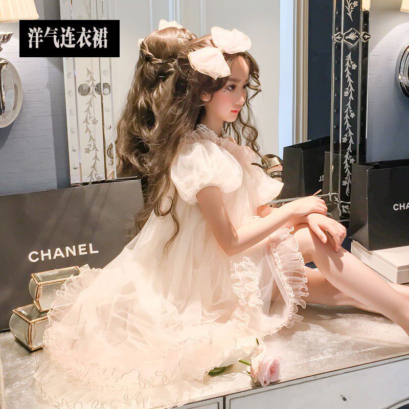 Korean girl one-shoulder princess skirt summer 2021 new style of foreign atmosphere big boy puff sleeve mesh skirt dress