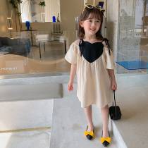 Korean girl slip dress summer 2021 new style foreign little girl love tank top skirt off-the-shoulder beach dress