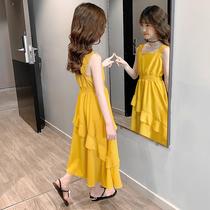 Korean girl chiffon slip dress summer 2022 new style of big boy sweet girl ruffled princess dress