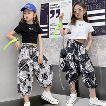 Korean girl hip hop style set summer 2021 new fashion girl internet red t-shirt graffiti pants two-piece set trend