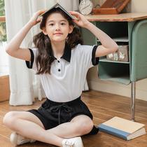 Korean girl school style T-shirt set 2021 new summer dress in big boy foreign girl shorts two-piece