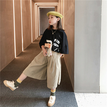 Korean girl literary style T-shirt set summer 2021 new female big boy personality Japanese seven-quarter sleeve two-piece set