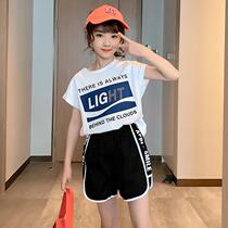Korean Girls Sports Shorts Set 2021 Summer New Mid-University Childrens Fashion Casual Thin Summer Two-Piece Set