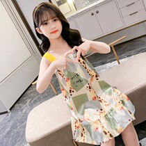 Korean girl nightdress ice silk thin pajamas summer new childrens loungewear foreign girl cartoon slip dress