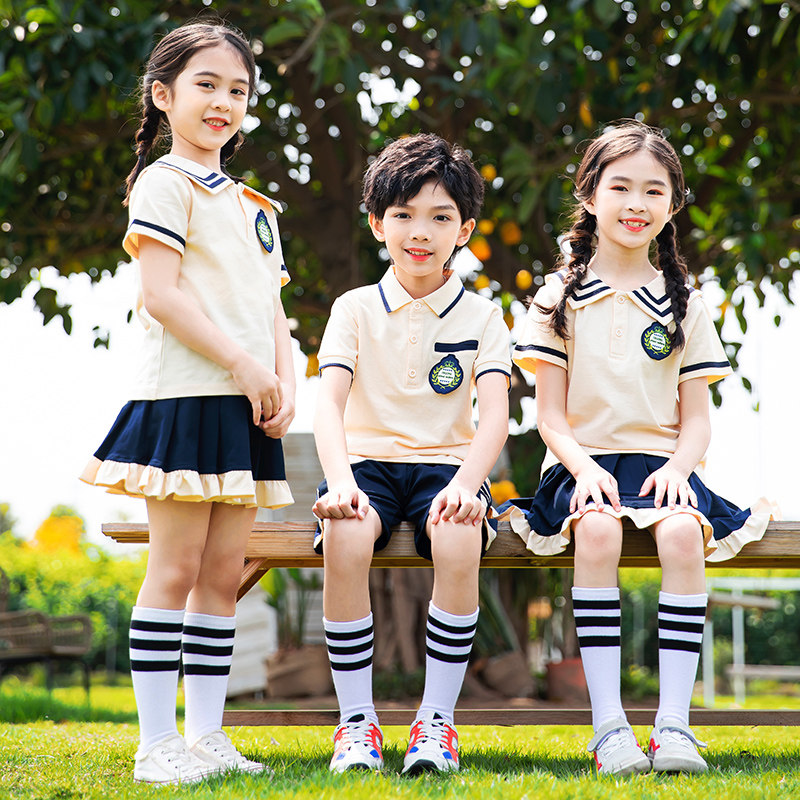 Kindergarten school uniform primary school class uniform suit summer dress college style graduation photo summer children's short-sleeved performance costume