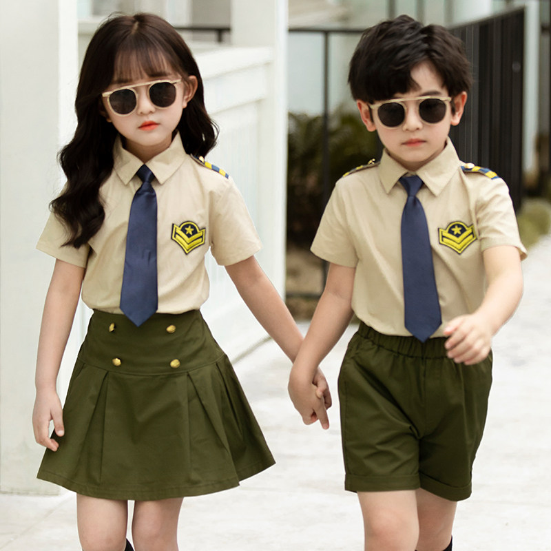 Children's military uniform performance uniform police uniform performance uniform Air Force kindergarten primary school students Navy wind graduation photo suit