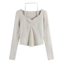 Pure lust style gentle short knitted bottoming shirt for women autumn and winter new niche design slim fit inner long-sleeved sweater