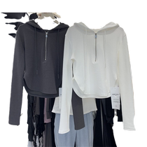 Half-zip hooded short sweatshirt for women 2022 spring Korean style foreign style solid color versatile temperament slim slim jacket trendy