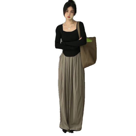 
Ice silk wide-leg pants for women's summer thin high waist drooping pleated casual straight pants Japanese lazy Yamamoto